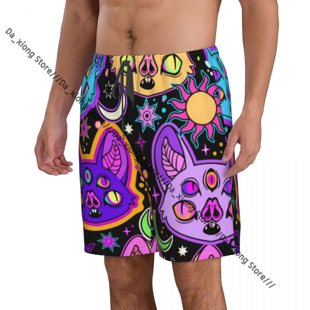 Men Beach Short Quick-drying Swimming Trunk Funny Psychedelic Bats Swimwear Swimsuit Bathing Shorts