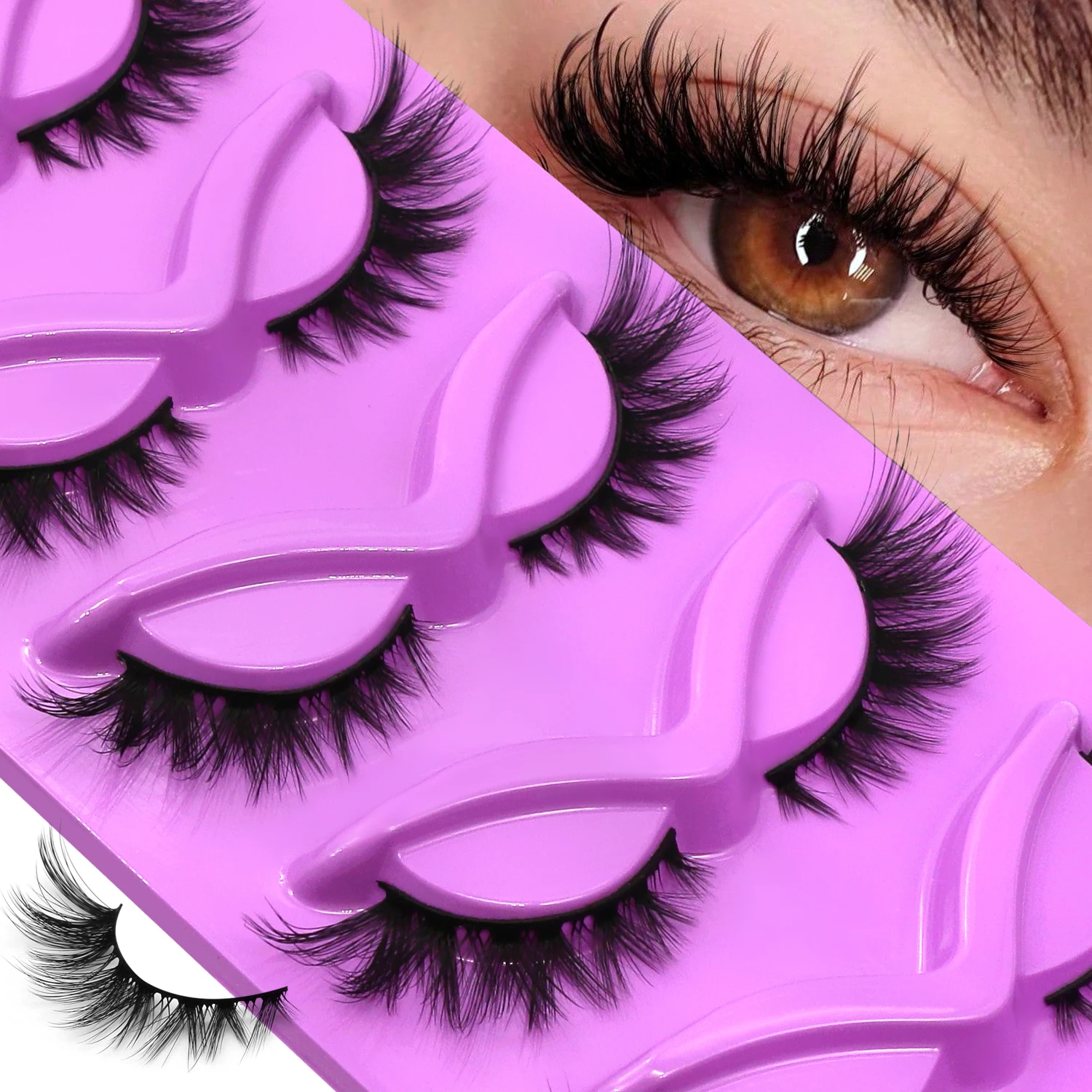 Lasvirey Cat Eye Lashes Fluffy Eyelashes 8D Thick Volume Fake Lashes Dramatic Strip Faux Mink Lashes Winged Ends For Extended