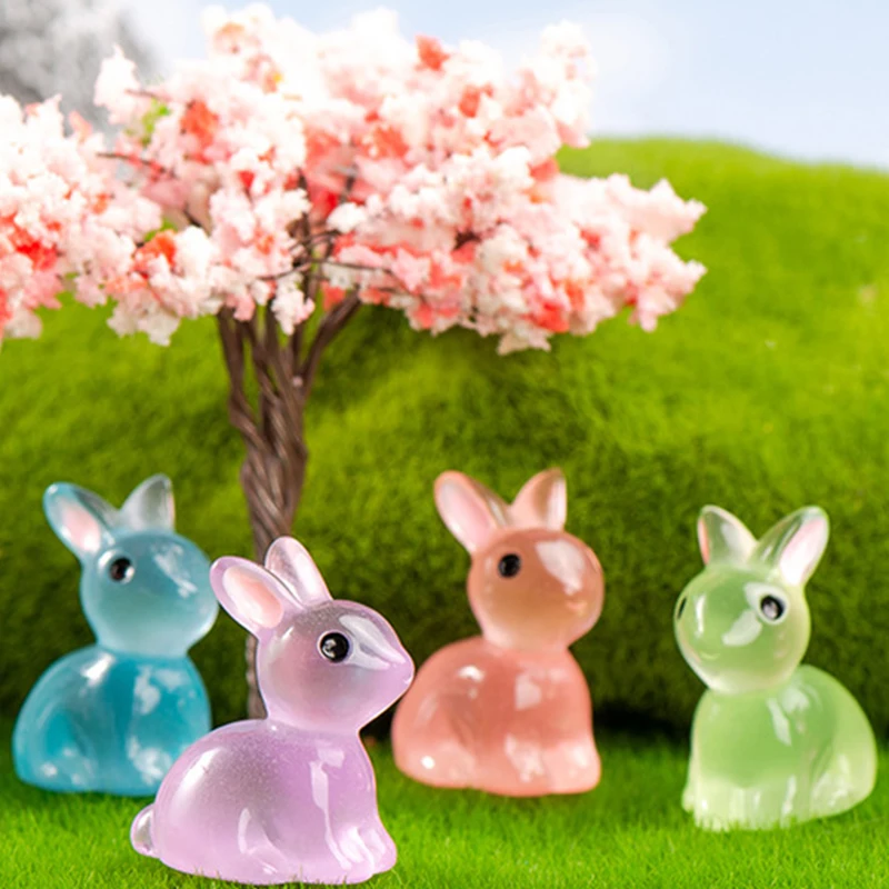 Cute Luminous Bunnies Micro Landscape New Fairy Miniature Figurines Home Decor Gardening Mini Rabbit Ornaments