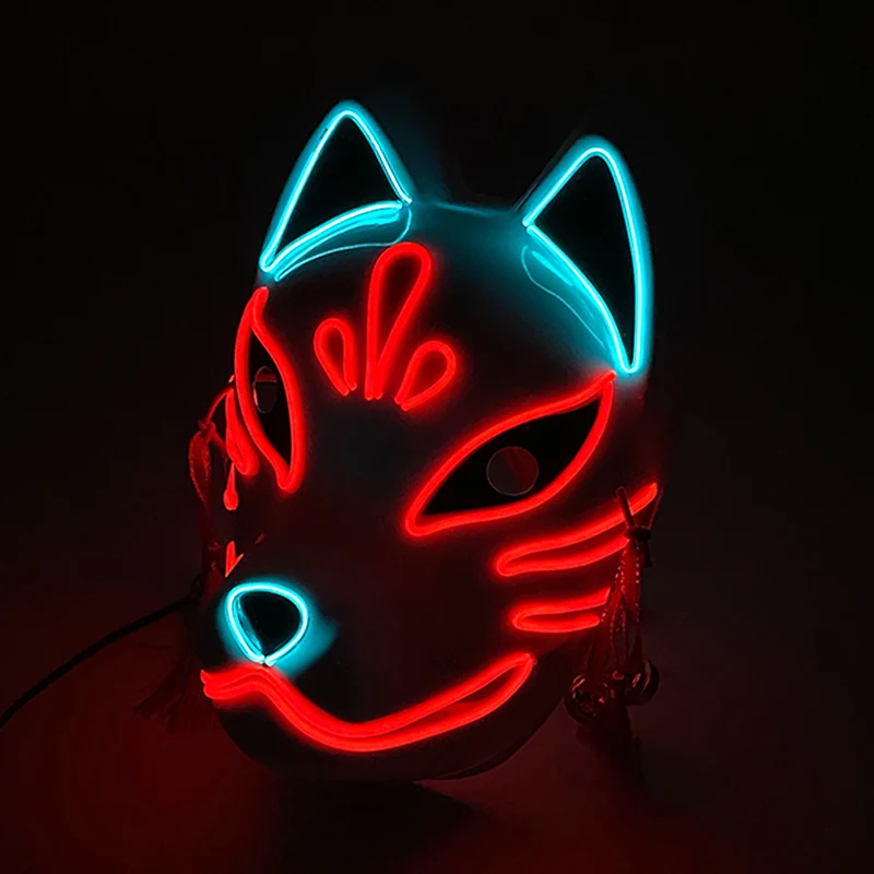 LED Painted Fox Mask Glowing Ctue Kitsune Masks Cute Red Fox Costume Props Japanese Mask For Women Girls Red Animal Mask