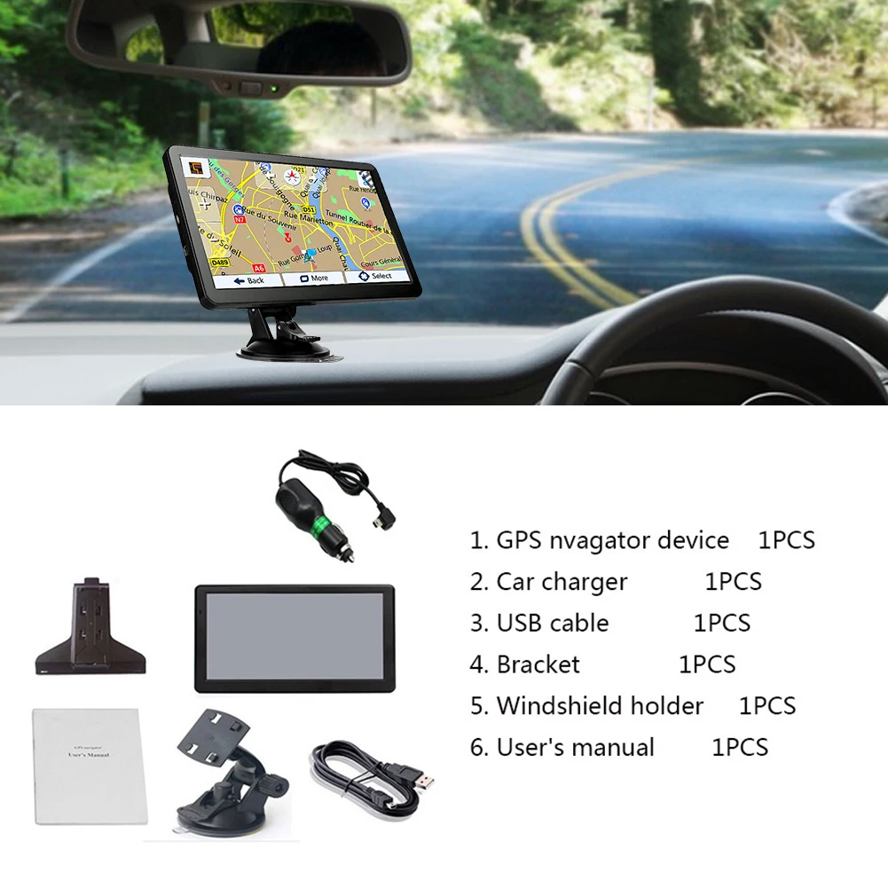 

7 Inch HD Car GPS Navigation Built-in Speaker Car GPS Navigator USB TF Sat Nav Australia North America Europe Map Voice Reminder