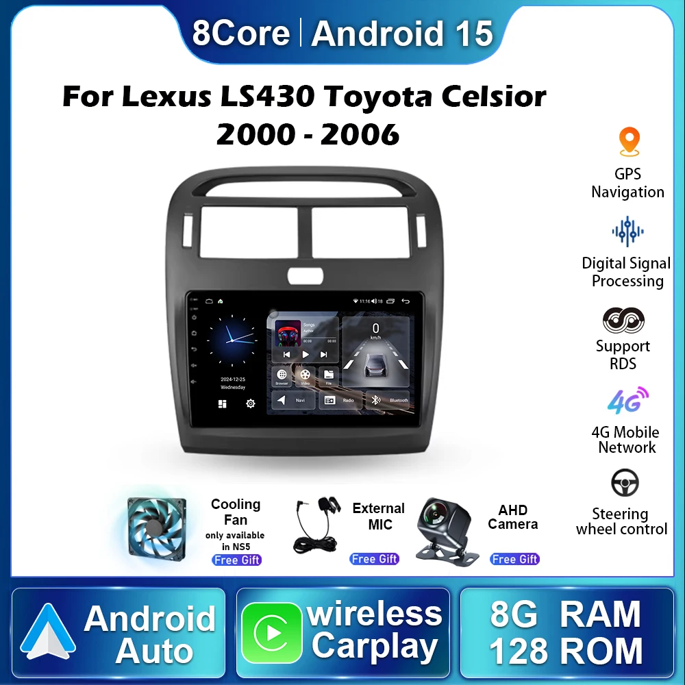 Car Radio For Lexus LS430 Toyota Celsior 2000 -2006 Android 15 Autoradio Multimedia Video Player Wireless Carplay Navigation GPS