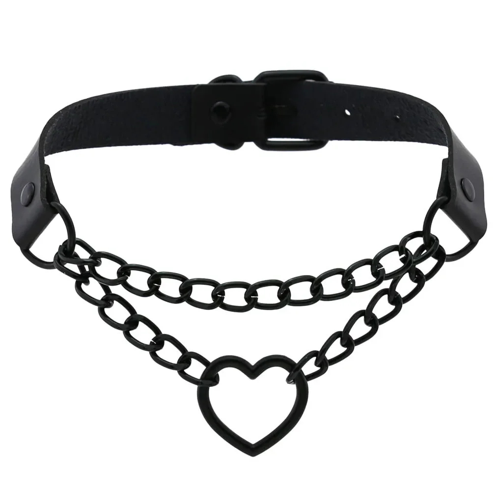 Harajuku  Peach heart  Black chain Fashion  Tide Cortex Gothic  Punk Sweet  Easy  Love-heart shape  Neck chain Collarbone chain