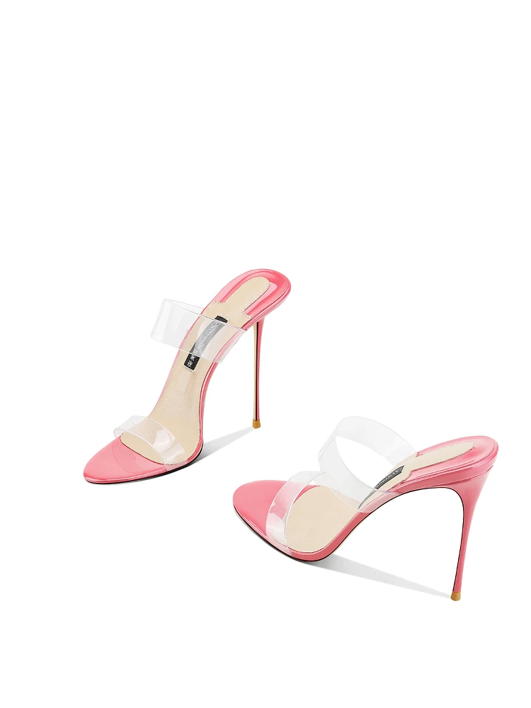 Pink Summer New Fashionable Open Toed Sandals High Heels Women's Fine Heels Sharp Pointed Design Sensation Cool Slippers image 2
