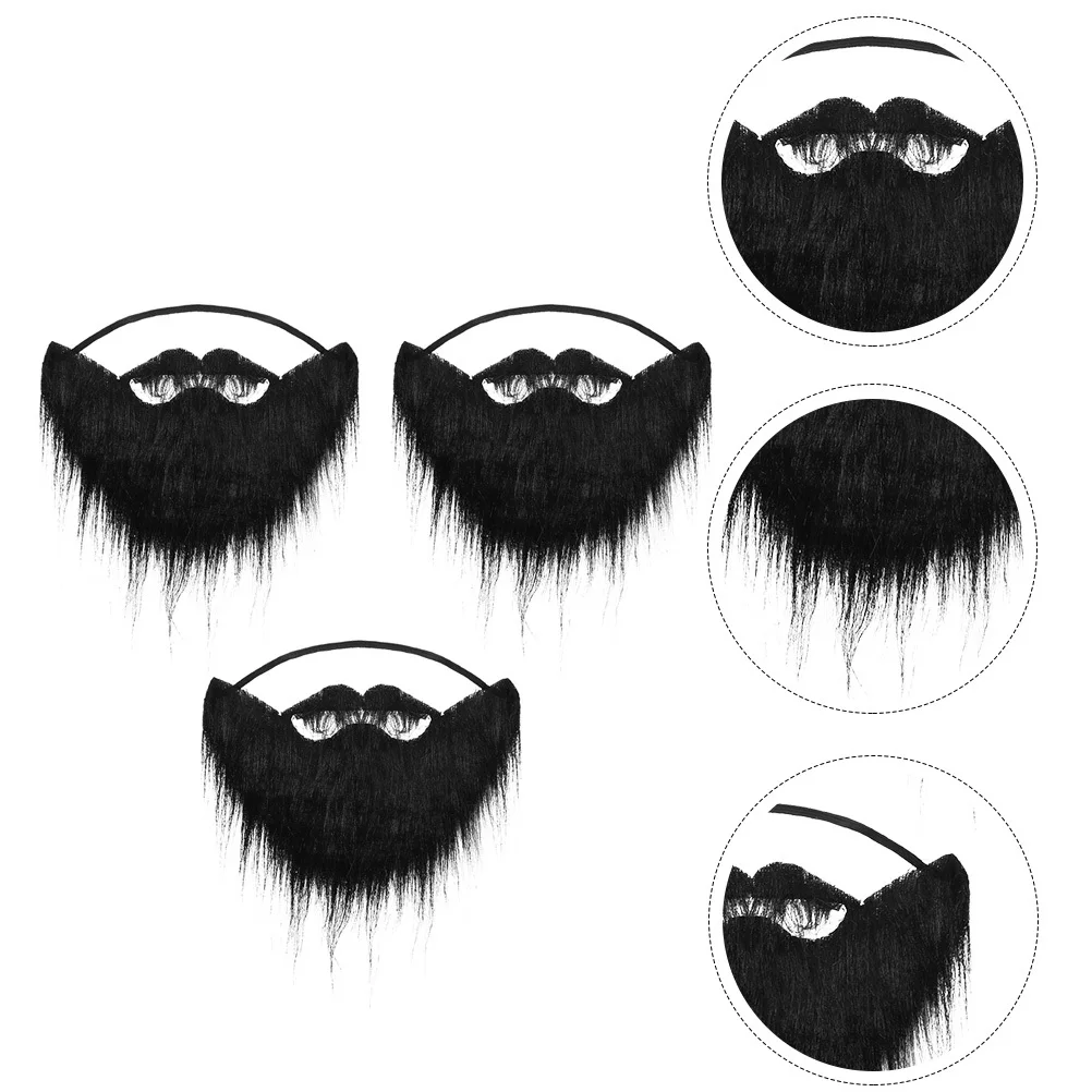 

3Pcs Fake Beard Black Halloween Mustache Beard Elastic Strap Party Costume Props Cosplay Supplies Fake Mustaches