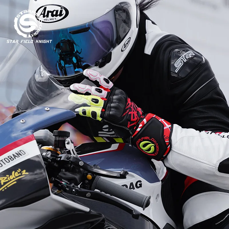 STAR FIELD KNIGHT Motorcycle Gloves Goatskin Leather Breathable Touchscreen Anti-Slip Full Finger Racing Riding Gloves