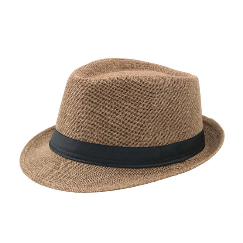 Summer Outdoor Panama Flax Straw Cap Women Men Beach Holiday Sunhat Straw Cap Dance Jazz Hat Cowboy Wide Brim With Black Ribbon