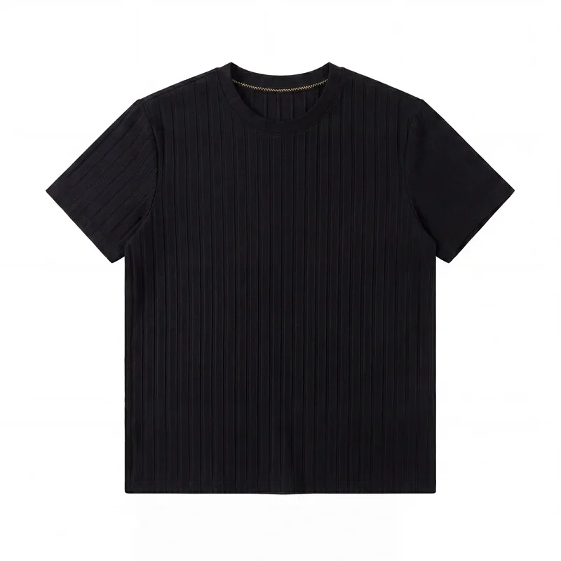 Lässiges geripptes Strick-T-Shirt für Herren, leicht, schmal geschnitten, kurzärmelig, Rundhalsausschnitt, perfekt für Business-Casual-Anlässe.