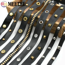 2-20M 10-20mm Rivets PU Leather Ribbon Band for Sewing Collar Rope Cords Bag Punk Eyelets Webbing Tape DIY Garment Accessories