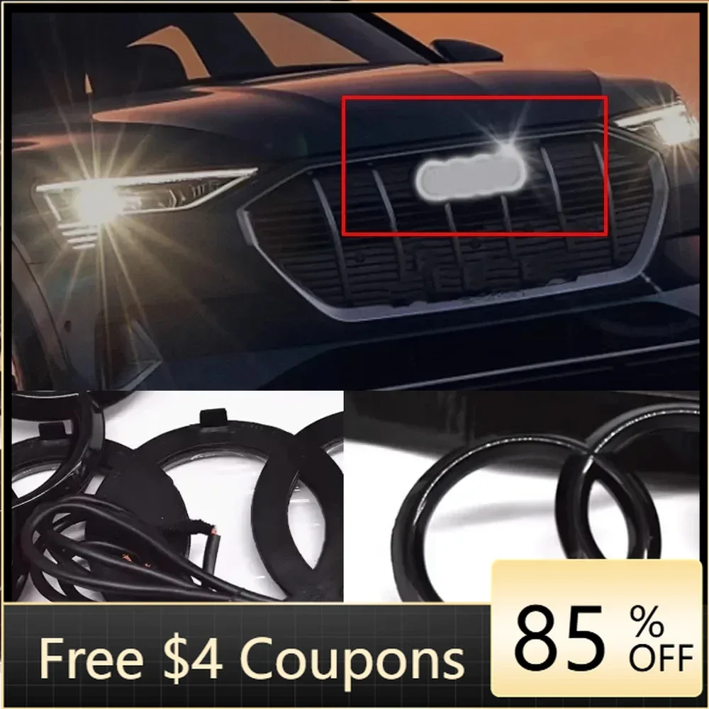 

Новая автомобильная наклейка-эмблема 27,3 см, черная, для AUDI, светящаяся 4D-эмблема AUDI, белая светодиодная подсветка решетки радиатора для AUDI