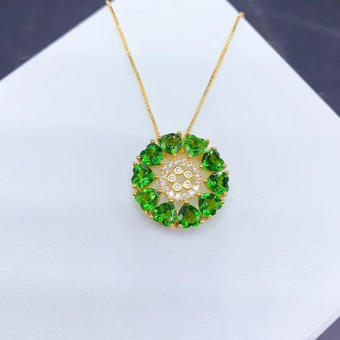 Classic 925 Silver Gemstones Pendant 10 Pieces 4mm 3ct Natural Diopside Necklace Pendant with 45cm Silver Neckalce