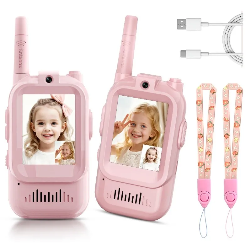 Video Walkie Talkies For Kids, Handheld Rechargeable Video Intercom Kids Walkies Talkies For Outside, Camping Pink