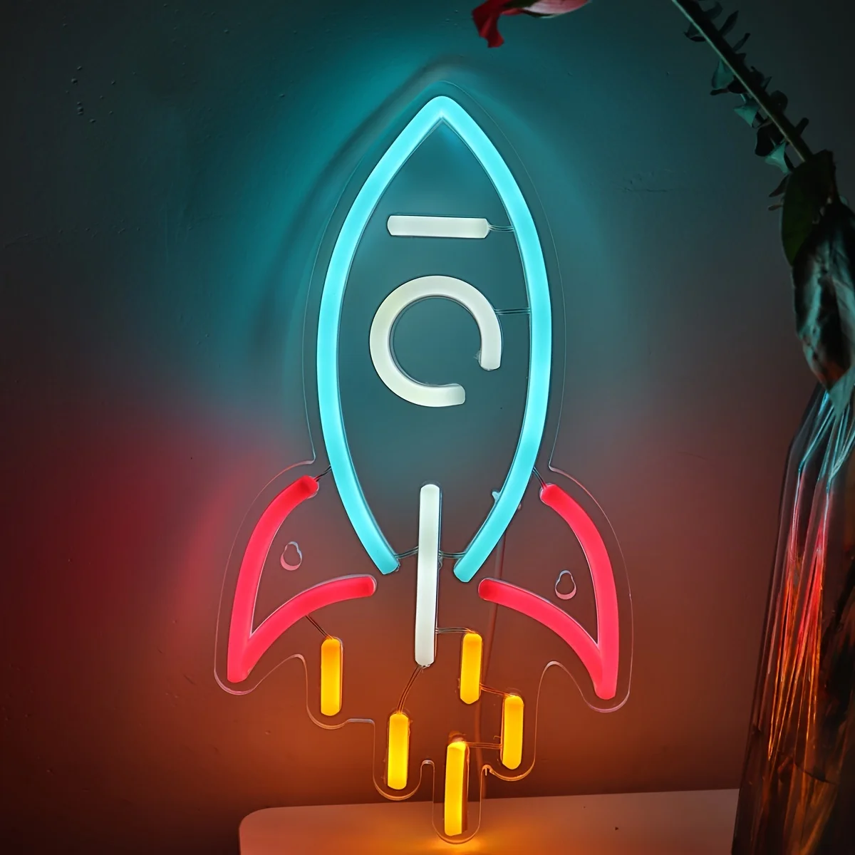 Rocket Neon Sign LED Neon Light for Night Light Room Party Club Decor Mood Light Multipurpose Decorative Wall Mounted Light