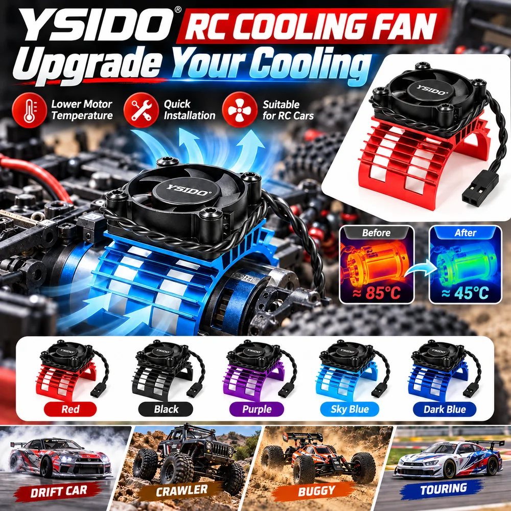 YSIDO RC Car 540 550 3650 3660 3665 Brushless Electric Motor Cover HeatSink Cooling Fan for Wltoys 124017 124016 Parts gallery 2