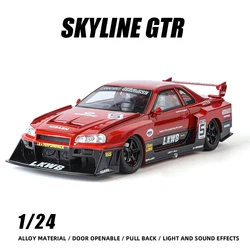 1:24 GTR Modified SKYLINE Supercar Alloy Car Diecast Metal Vehicle Model Sound Light Kids Toys Boy Gifts Collection Fast Furious