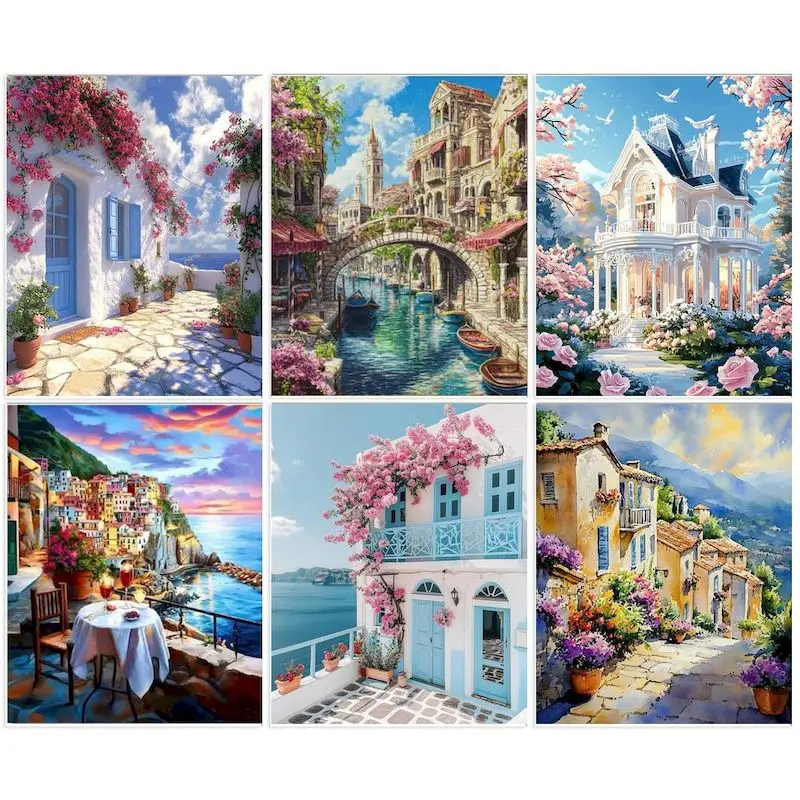 GATYZTORY Painting By Number Town Landscape Drawing On Canvas HandPainted Art Gift DIY Frame Picture By Number Kits Home Decor