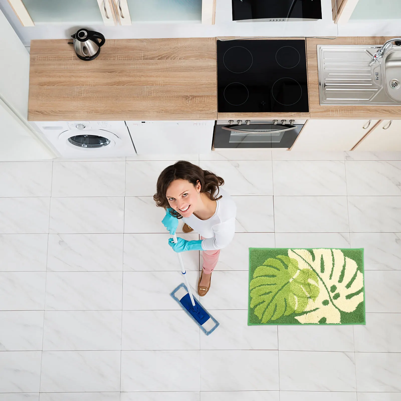 

Leaf Design Bedroom Rug Anti-Skid Polyester Floor Mat Water Absorption Shower Mat Decorative Entryway Carpet Bedroom Rug