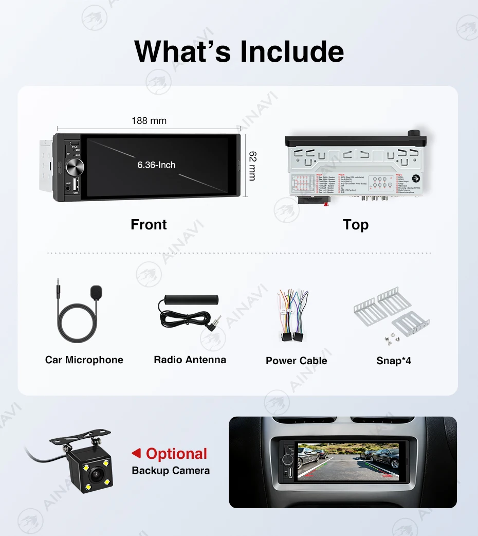 AINAVI 1 DIN Carplay Autoradio Android Auto Universelles Auto-Multimedia-Gerät MP5 HD IPS Touchscreen 1280*480 Full In-Cell TECH Monitor CVBS Rückfahrkamera 1Din Struktur Autoradio Versand aus Frankreich Ankunft in 2-7 Tagen 6,36 Zoll Radio Typ-C BT 5.0 TF-Steckplatz MIC – Detail 12
