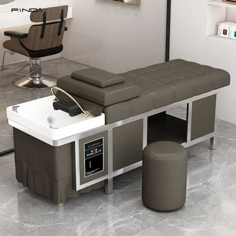 Barber shop dedicated stainless steel hair care shampoo bed, beauty salon dedicated Thai water circulation massage bed