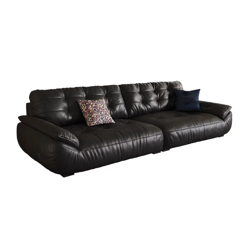 

Leather sofa Italian retro style living room small apartment black medieval space cloud sofa