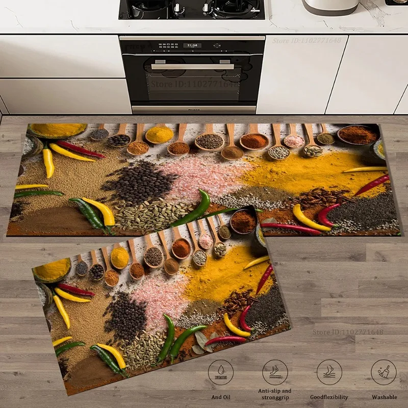 Grains Pattern Absorbent Non-Slip Kitchen Mat Anti-Fatigue for Comfort Doormat Rug Washable Modern Entrance Carpet