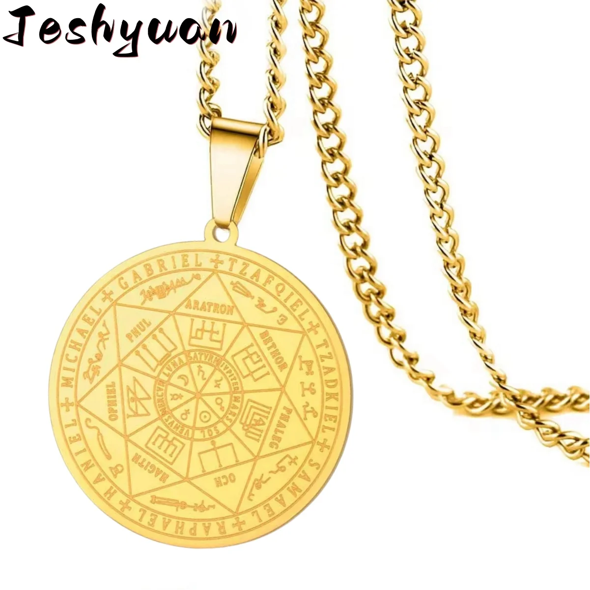 Jeshayuan Seven Archangels Stainless Steel Necklaces Men Women Seal of Solomon Talisman Amulet Necklace Jewelry Gift