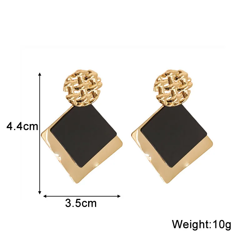 New Retro Gold Color Lattice Dangle Earrings Hollow Geometric Top Black Square Piece Pendants Women's Hanging Earrings brincos