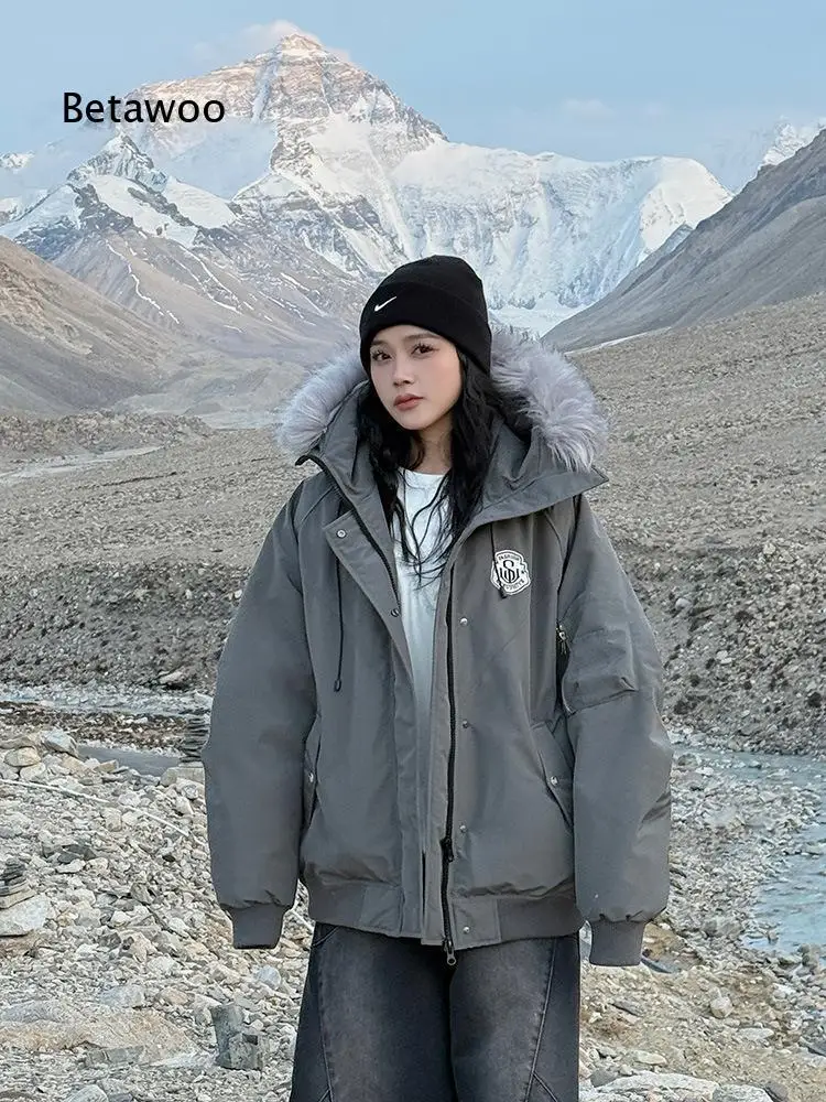 Faux Fur Trim Hood Oversized Padded Jacket Women Drawstring Full Zipper Side Pocket Loose Warm Outerwear For Cold Winter