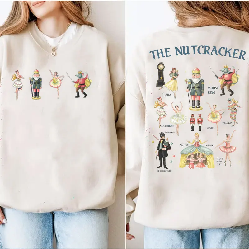 Feliz natal quebra-nozes ballet vibrações de natal moletom temporada de inverno moletom térmico manga longa agasalho feminino pulôver