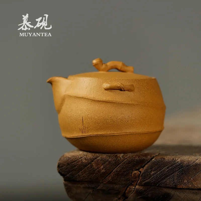 

Mu Yan Handmade Yixing Niche Purple Original Clay Segment Mud Teapot, Creative Hand-Held Gaiwan Teacup, Vintage Teapot