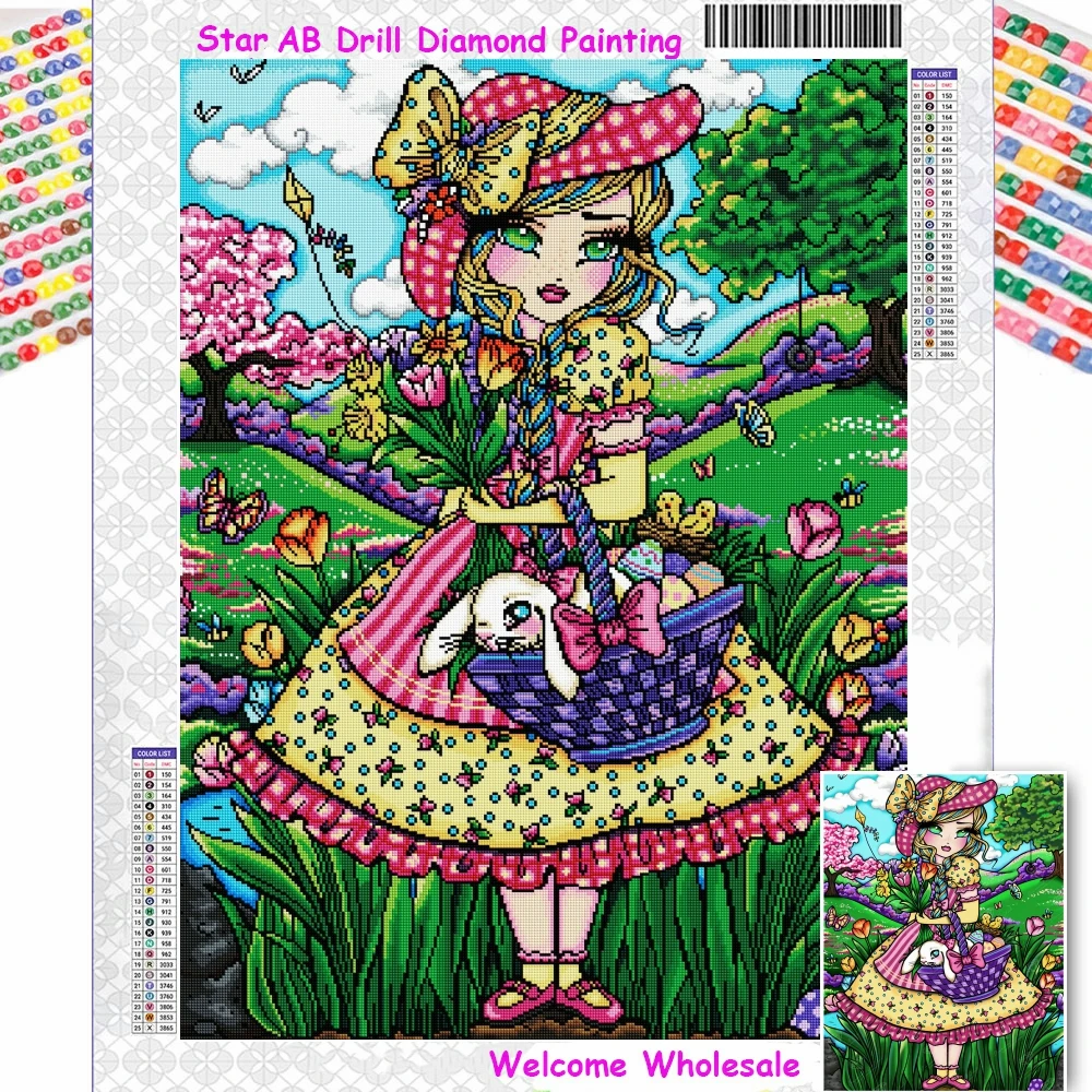 

Spring Delight 5D AB Drill Diamond Painting Cute Fantasy Pretty Girl Art Mosaic Embroidery Cross Stitch Kit Home Decor Kids Gift