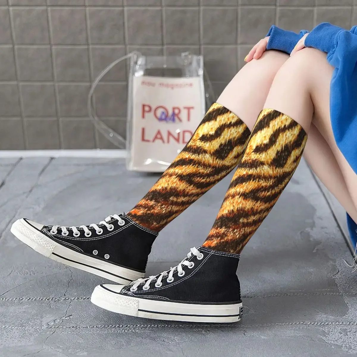 Bengal Tiger Fur Wildlife Print Pattern Socks Harajuku Stockings All Season Long Socks for Man's Woman's Birthday Present