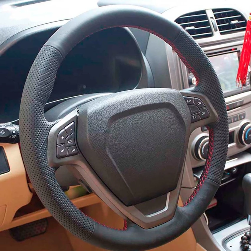 Diy Hand-Gestikt Zwart Zachte Kunstmatige Lederen Auto Stuurwiel Covers Case Voor Chery Tiggo 3 2011-2014