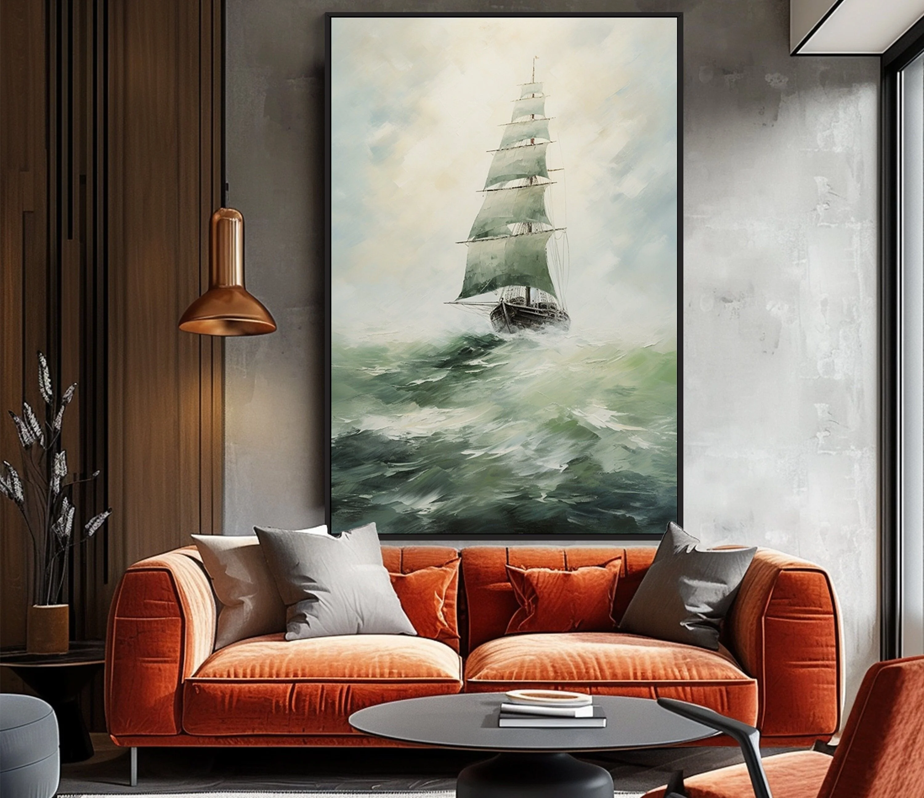 Handpainted Large Size Knife Sea Boat Abstract Oil Painting Scenery Wall Art for Living Room Handmade on Canvas