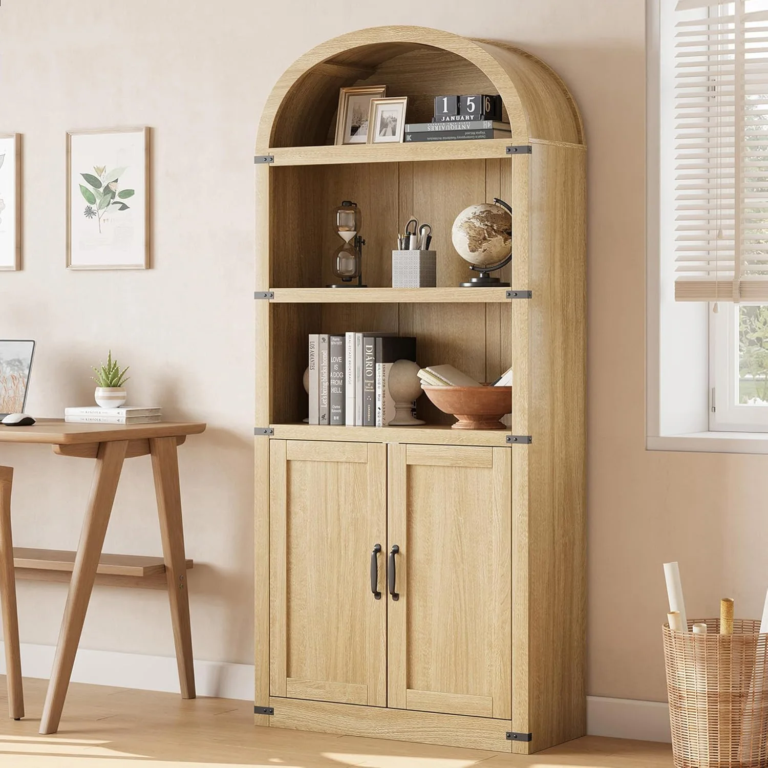 خزانة كتب بأبواب رف كتب مقوس 71.65 بوصة خزانة كتب طويلة خزانة مزرعة مع أرفف أرفف كتب خشبية للمكتب المنزلي #1