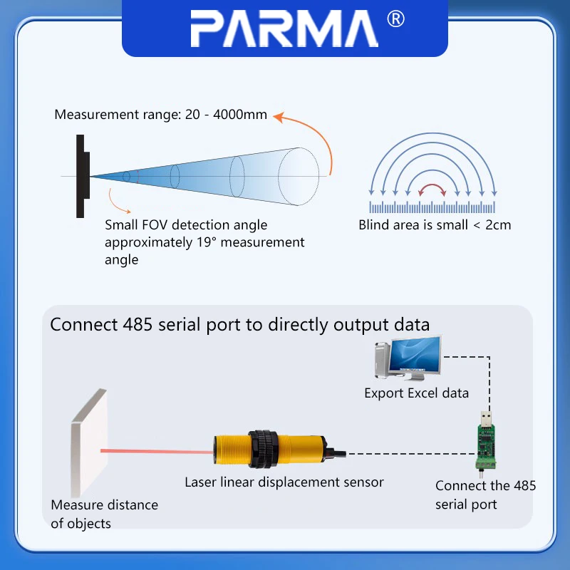 Ultrasonic laser ranging module linear displacement sensor analog output 4-20mA liquid level material level 1 meter