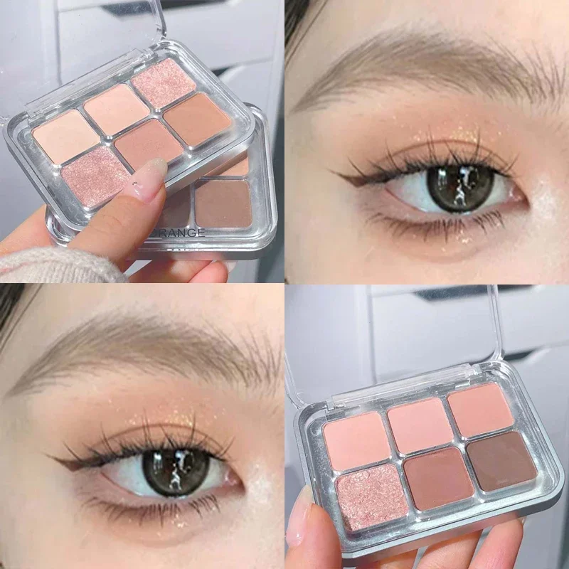 6-kolorowa matowa paleta cieni do powiek szara róża połyskujący brokat kolor ziemi niski nasycenie pigment cieni do powiek długotrwałe kosmetyki