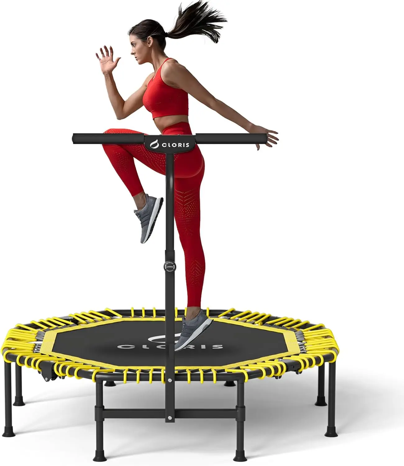 

48in - Max Load 450lbs Mini Rebounder Fitness Trampoline with Adjustable Foam Handle, with saft Padded Cover, Yellow