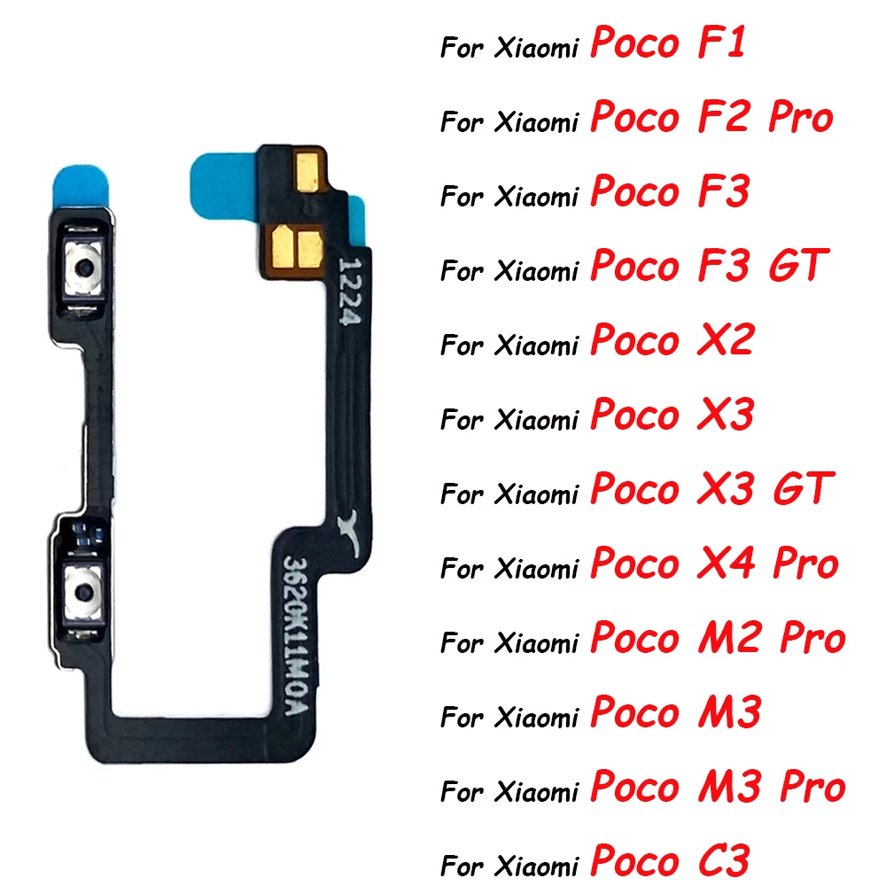 Phone Power Volume Flex For Xiaomi Poco F1 F3 F2 Pro X2 X3 NFC GT C3 M2 M3 Pro Power On Off Key Button Ribbon Cable Parts
