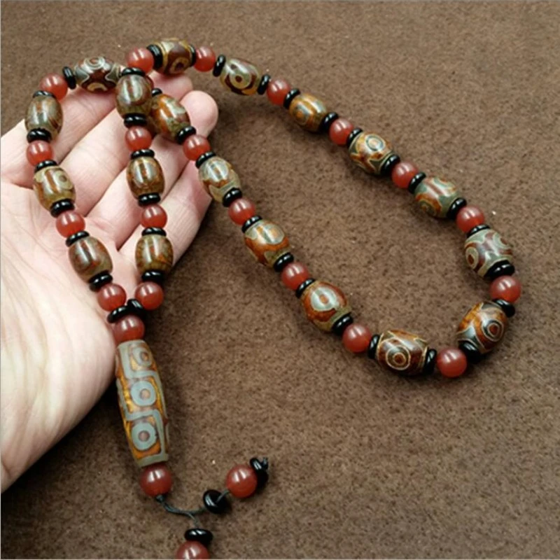 Vintage Nine-eyed Dzi Bead Agate Necklace, Pendant