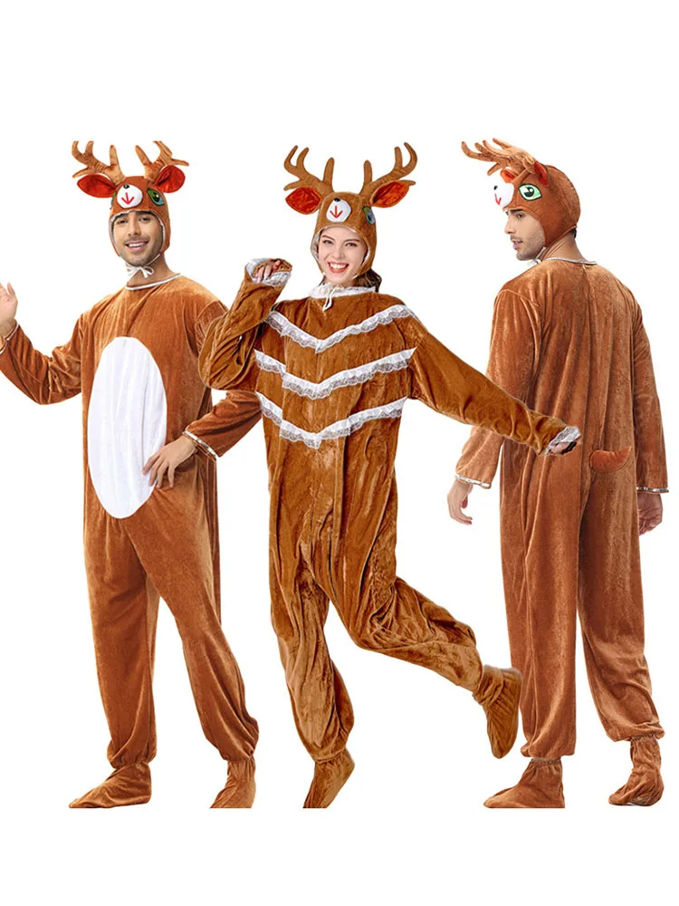 

Костюм оленя на Хэллоуин для взрослых, комбинезон с оленями, забавный костюм с изображением животных, костюм для выступлений, полиэстер, материал