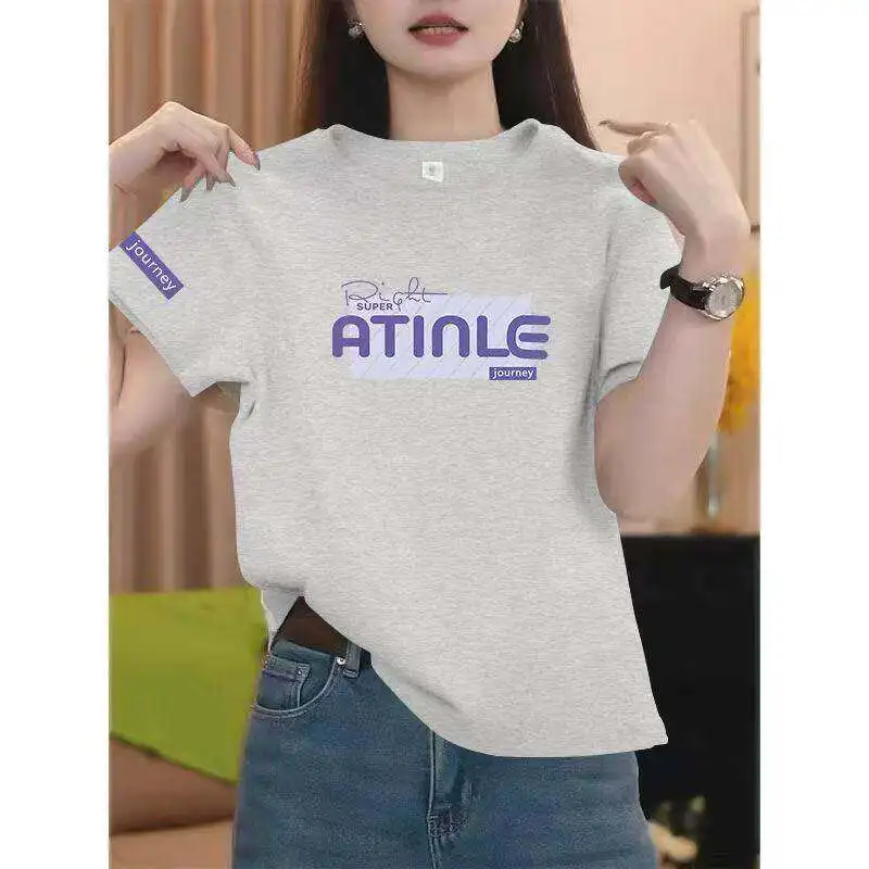 

Loose Fit Short Sleeve T-Shirt Women's Fashion Print Casual Style Polyester Fiber Summer Trendy Top for Middle-Aged Women
