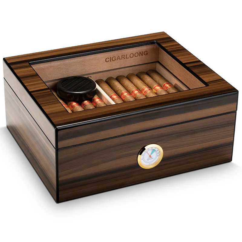 Cigar Humidor with Glass Windon,Cedar Wood , Cigar ette Storage Box Organizer Accessories