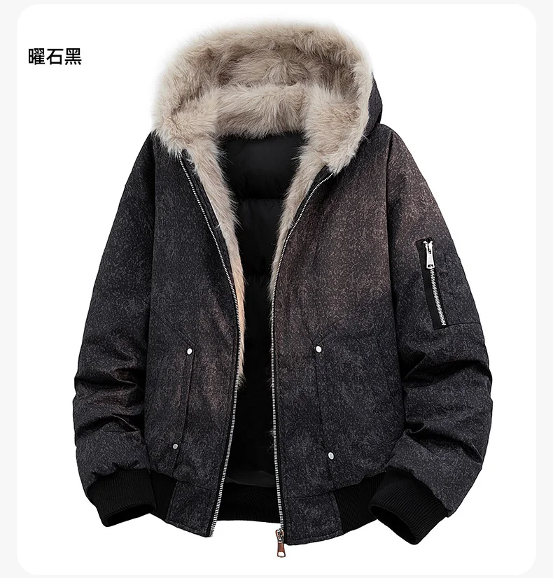 IEFB Snow Wash Warm Cotton Parka For Men Oversized Faux Fur Collar Hooded Casual Thick Winter Outerwear9X4143
