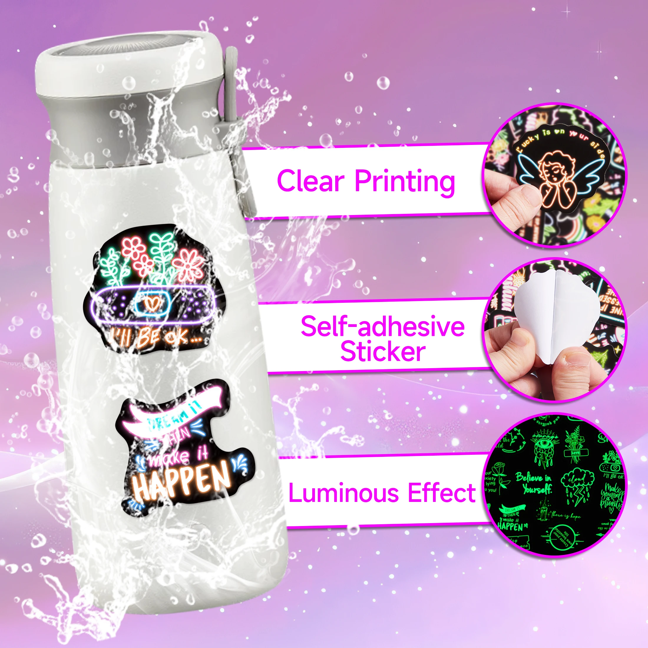 51 قطعة عبارة النيون توهج في الظلام ملصقات مقاوم للماء شارات الفينيل زجاجة ماء كتاب الهاتف الديكور للأطفال المراهقين DIY بها بنفسك الهدايا
