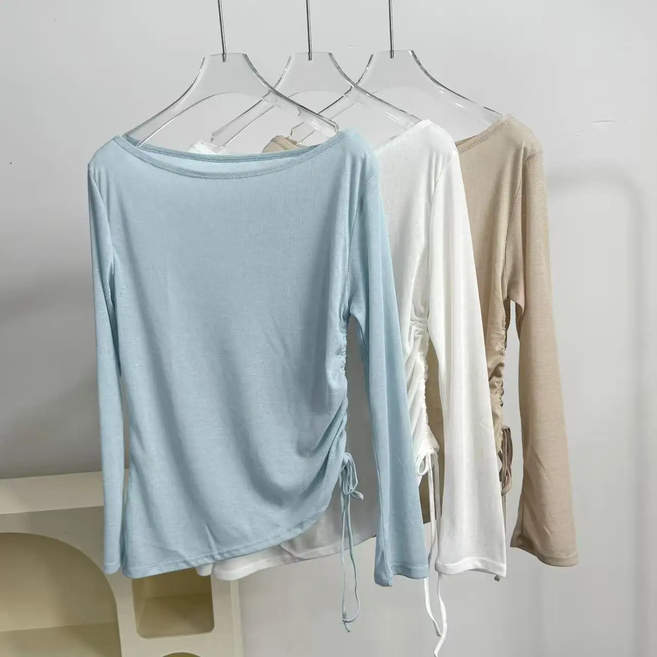 Women's Off Shoulder Workout Top, Asymmetrical Hem Longline Cover Up with Drawstring, Loose Fit Yoga Loungewear
