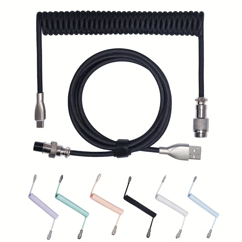 60inch Mechanical Keyboard Flight Cable USB-A to Type-C Braided Aerial Plug Data Cable Custom Winded USB A Cable for Mechanical.