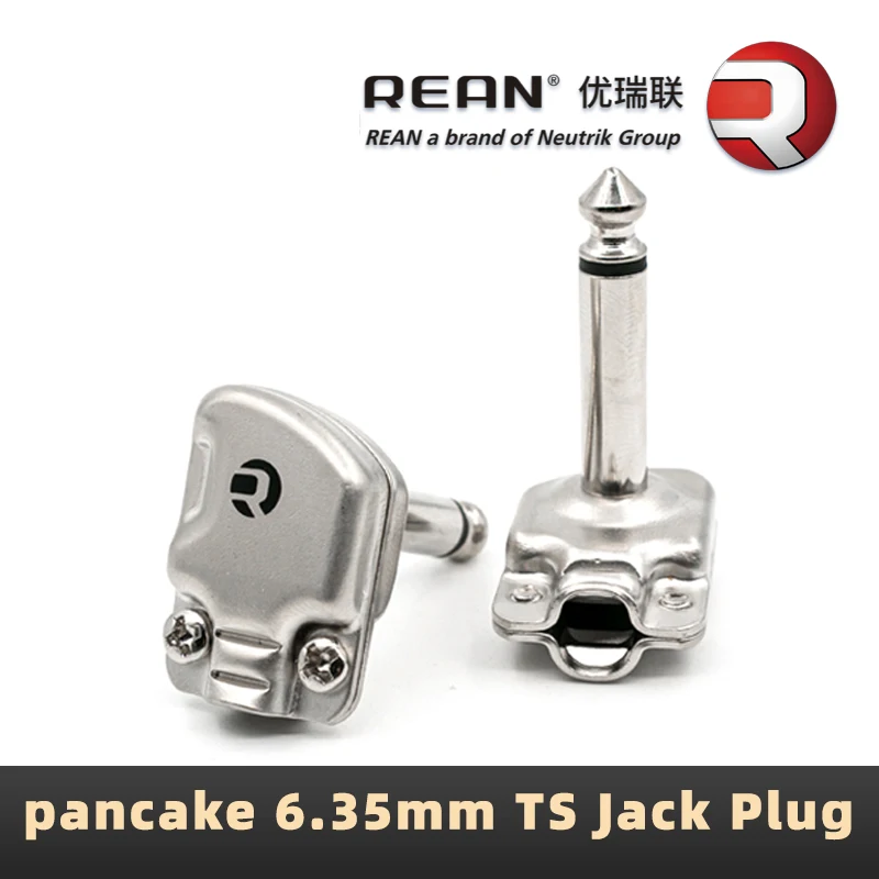 Neutrik's REAN pancake 6.35mm TS plug, Instrument effects flat jack plug, 90-degree right angle, Mono 1/4