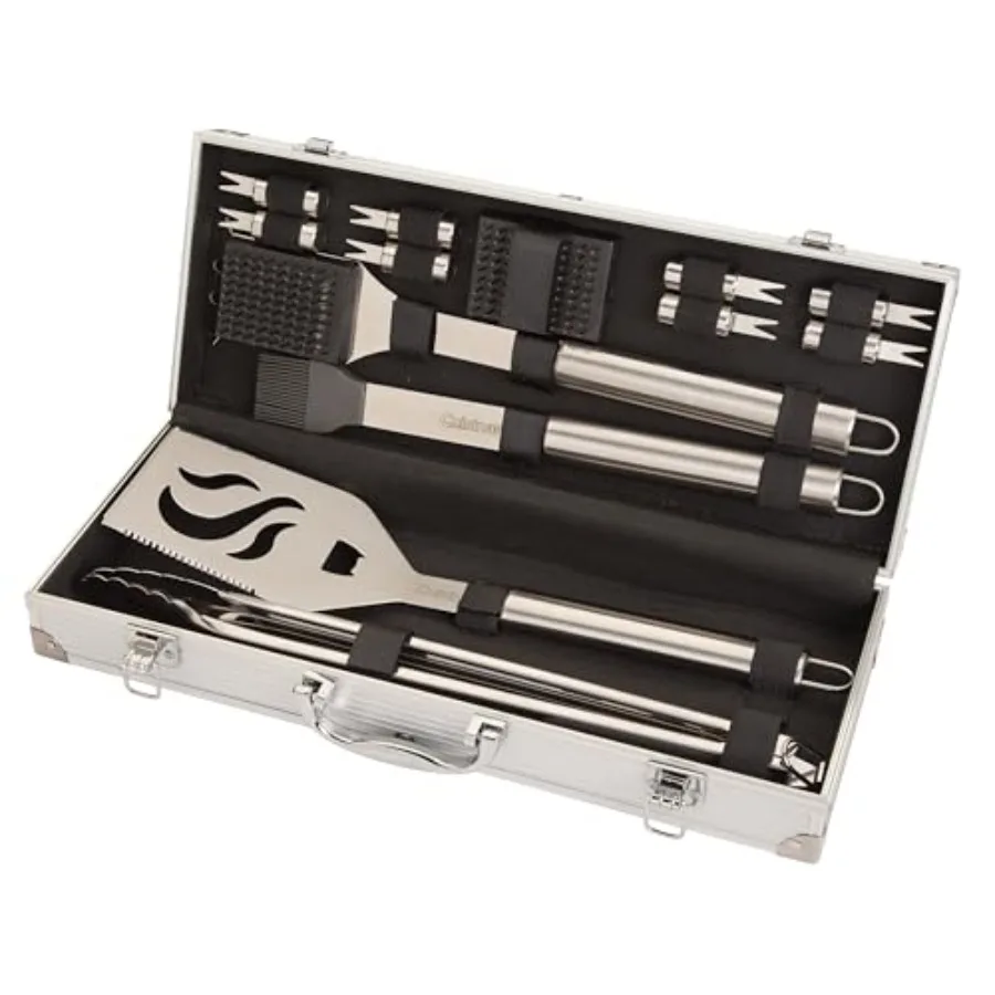 

14-Piece Deluxe Stainless Steel Grill Set Grilling Accessories Kit with Spatula Tongs Corn Holders Basting Brush Cleaning Brush