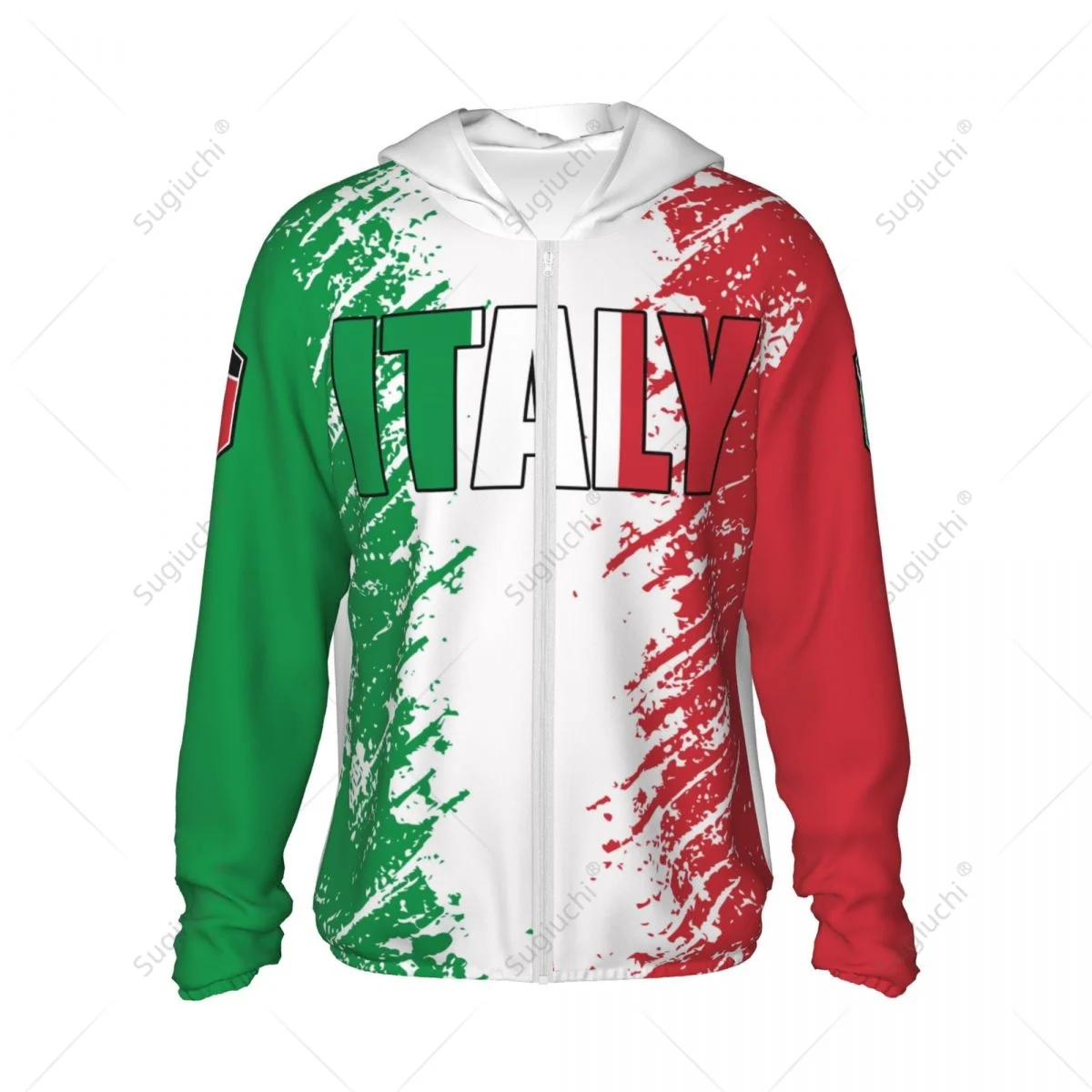 Capuz de Proteção Solar Bandeira Italiana, Poliéster Protetor Solar Roupas, Manga Comprida, Zíper, Secagem Rápida, Pesca, Ciclismo, Corrida, Itália